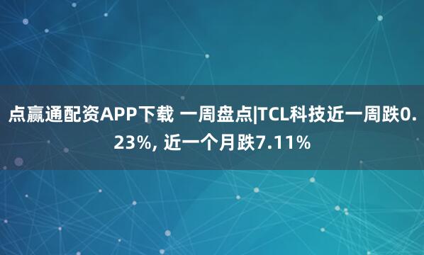 点赢通配资APP下载 一周盘点|TCL科技近一周跌0.23%, 近一个月跌7.11%