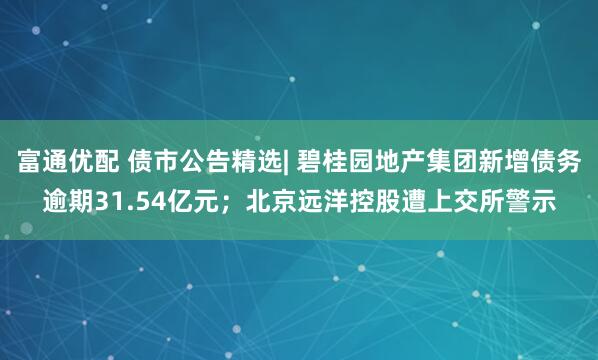 富通优配 债市公告精选| 碧桂园地产集团新增债务逾期31.54亿元；北京远洋控股遭上交所警示